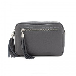 Double Tassel Leather Bag - Grey (SILVER HARDWARE)